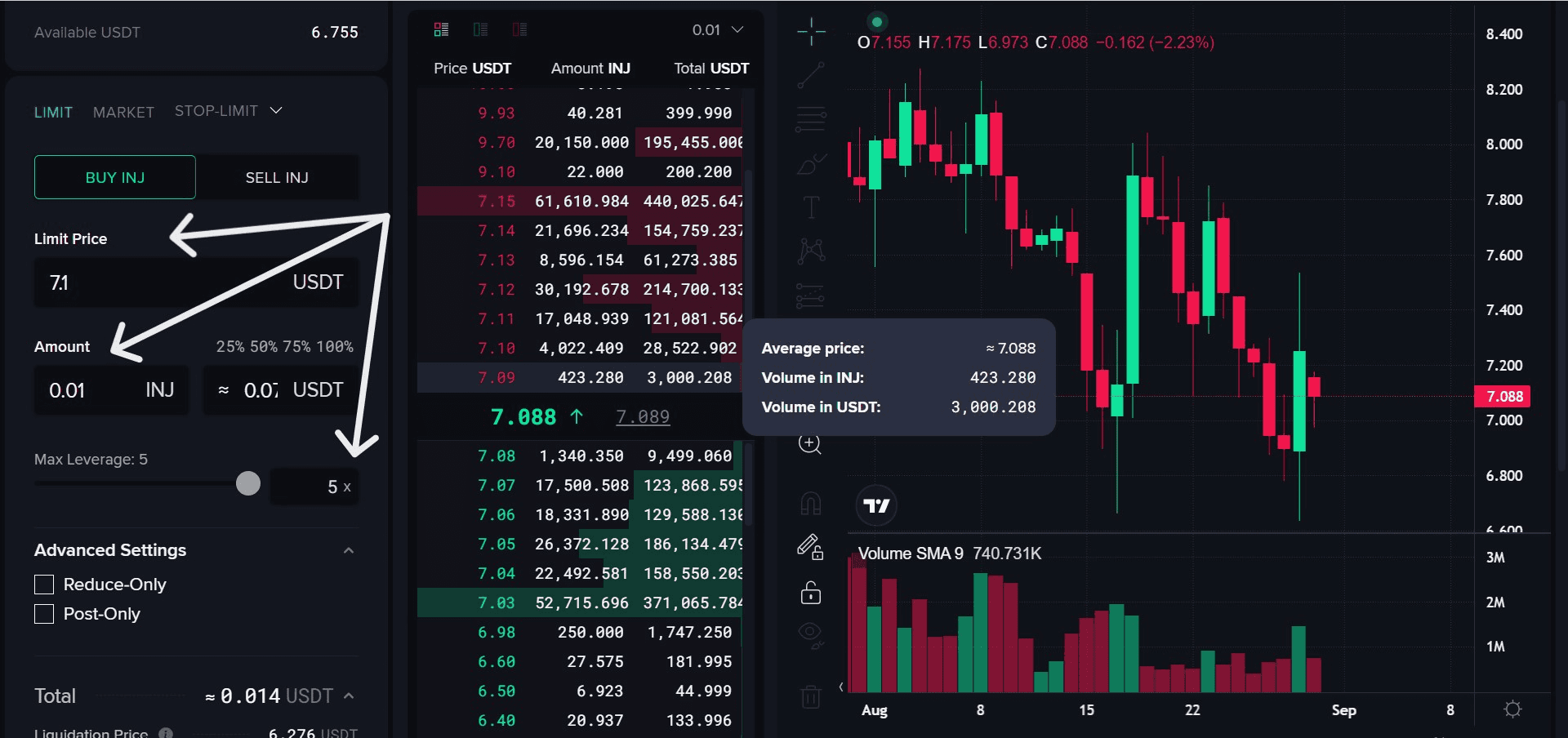 Enter asset details for perpetual trade