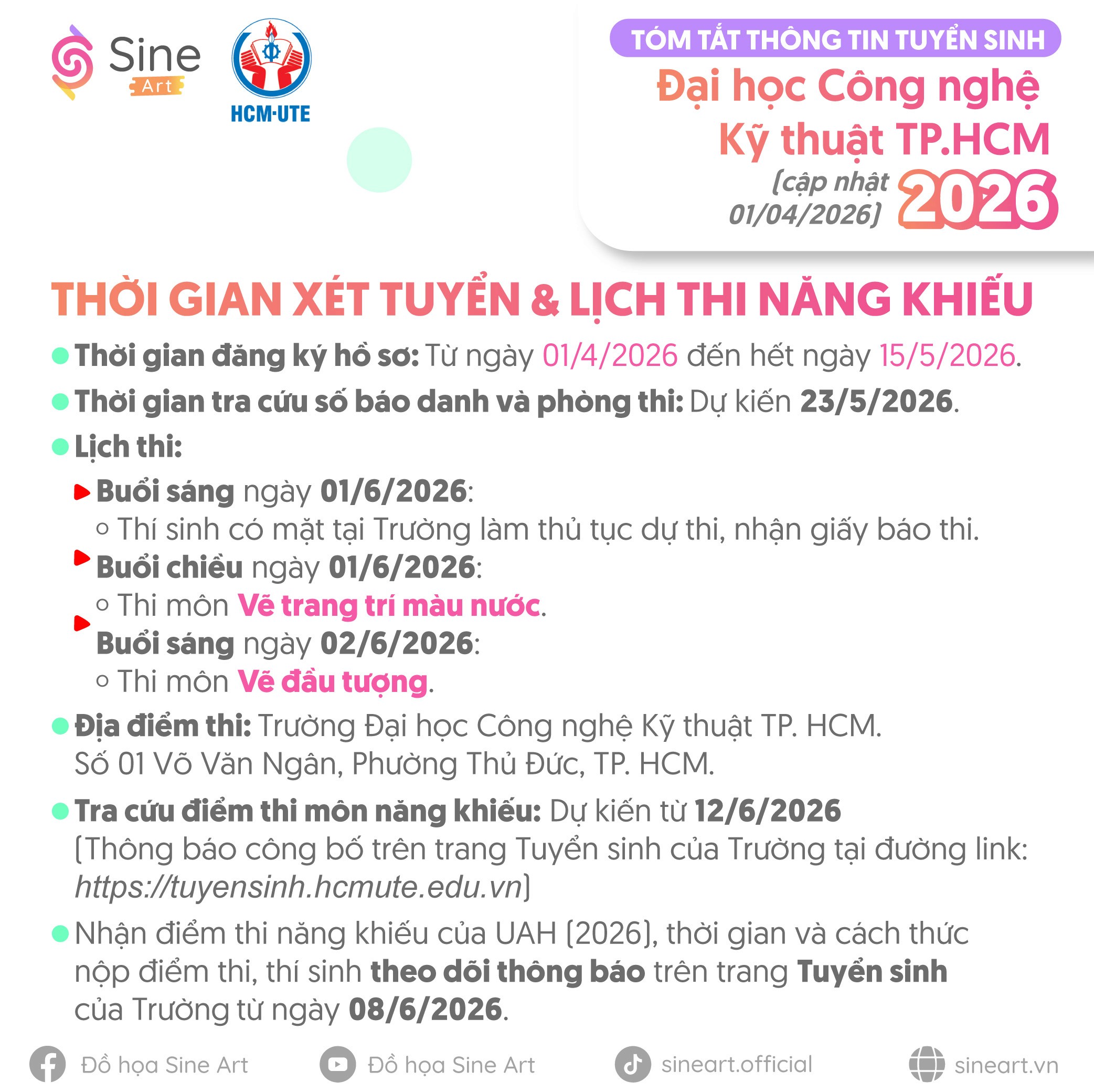 Tóm tắt thông tin tuyển sinh (các môn năng khiếu) của Trường ĐH Công nghệ Kỹ thuật TP.HCM (HCM-UTE) năm 2026
