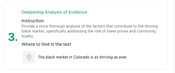 Screenshot of thesify feedback recommending deeper analysis of evidence in an academic draft, with a highlighted example from the text.