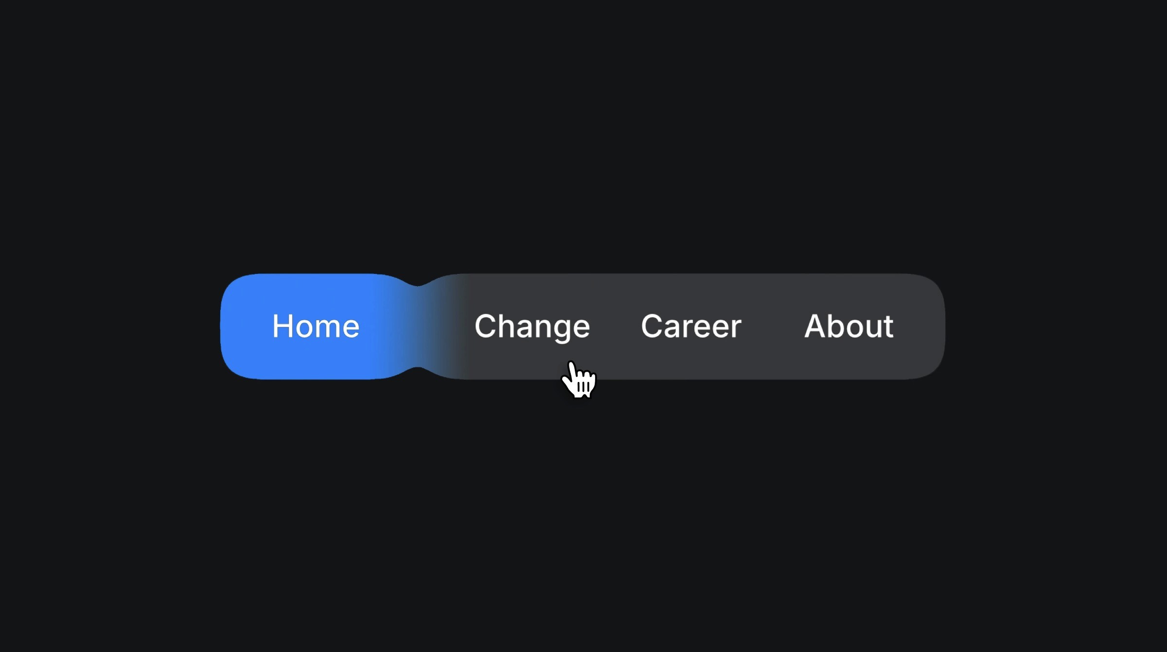 The image displays a morphing tab navigation menu with "Home" highlighted in blue and a hover interaction over "Change"