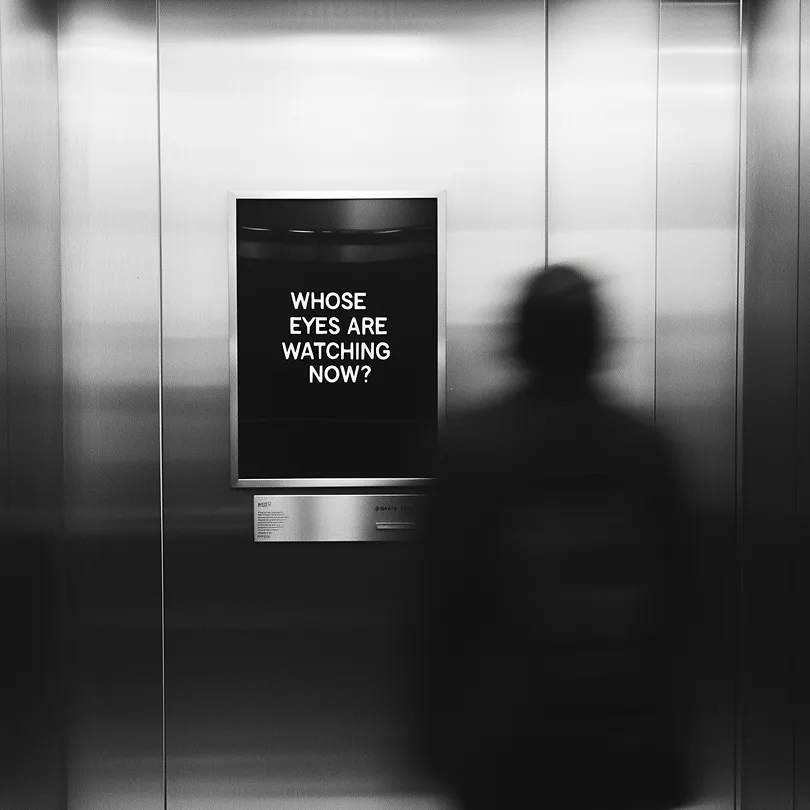 Eerie Elevator scene with mockup text