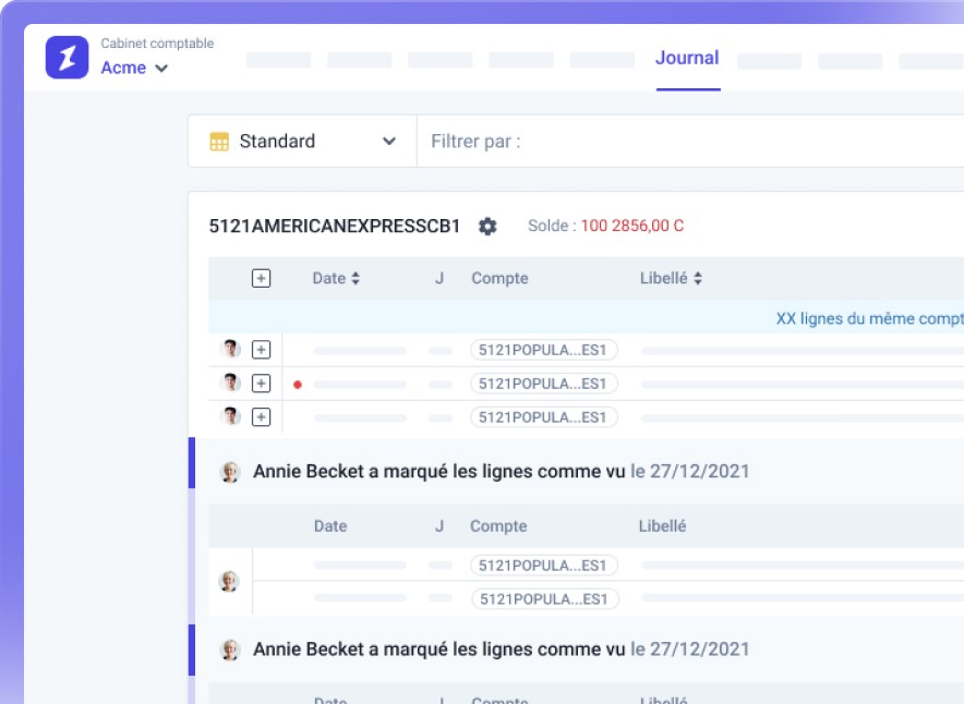 Screenshot du logiciel Incom avec un compate cabinet comptable