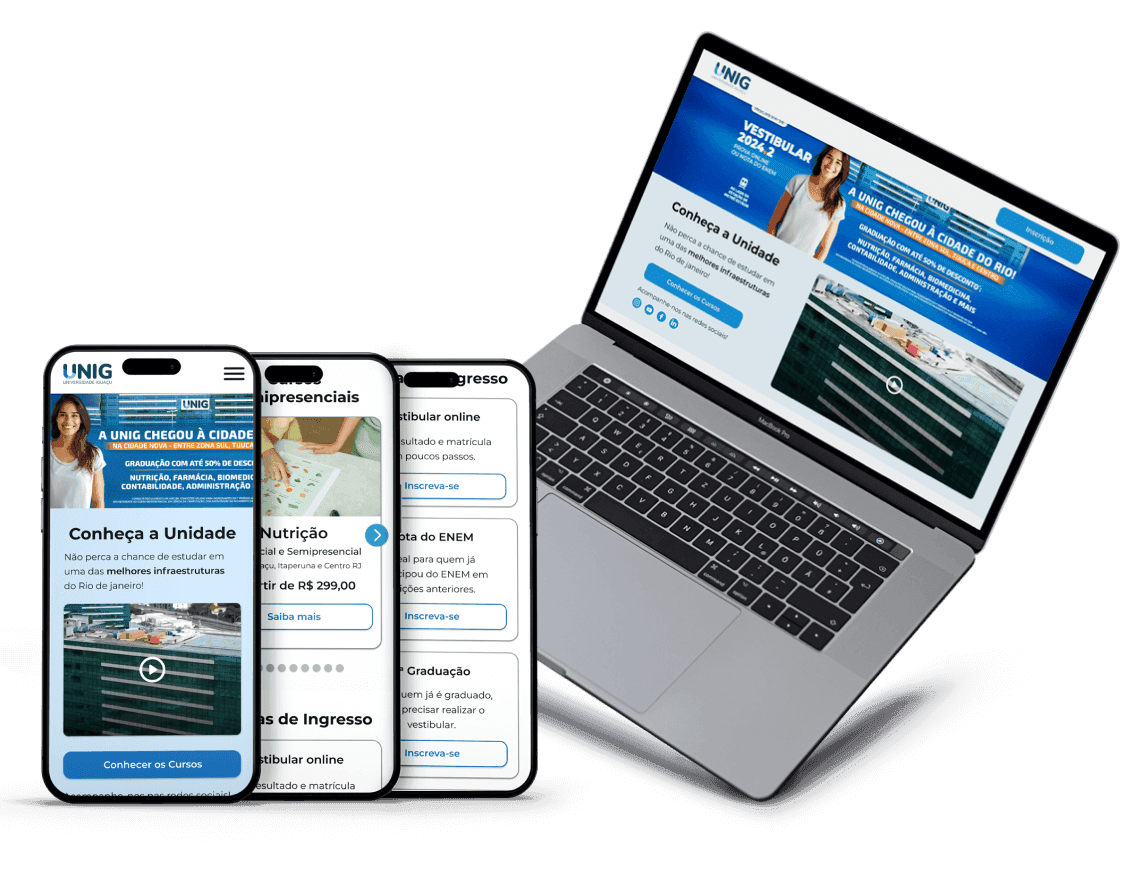 Imagem de telas mobile e desktop com novo layout de site educacional para IEs.