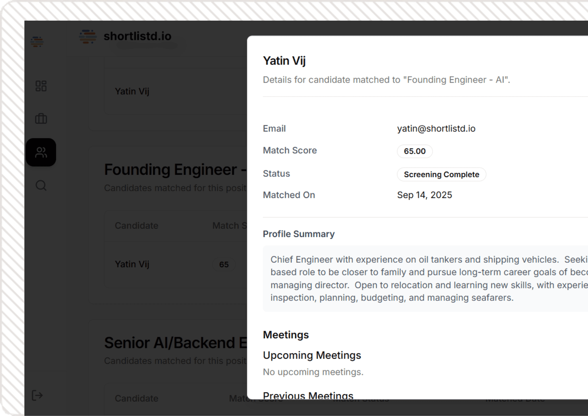 Candidate database table with staff information including roles, full-time and part-time status, hours worked, and salary management