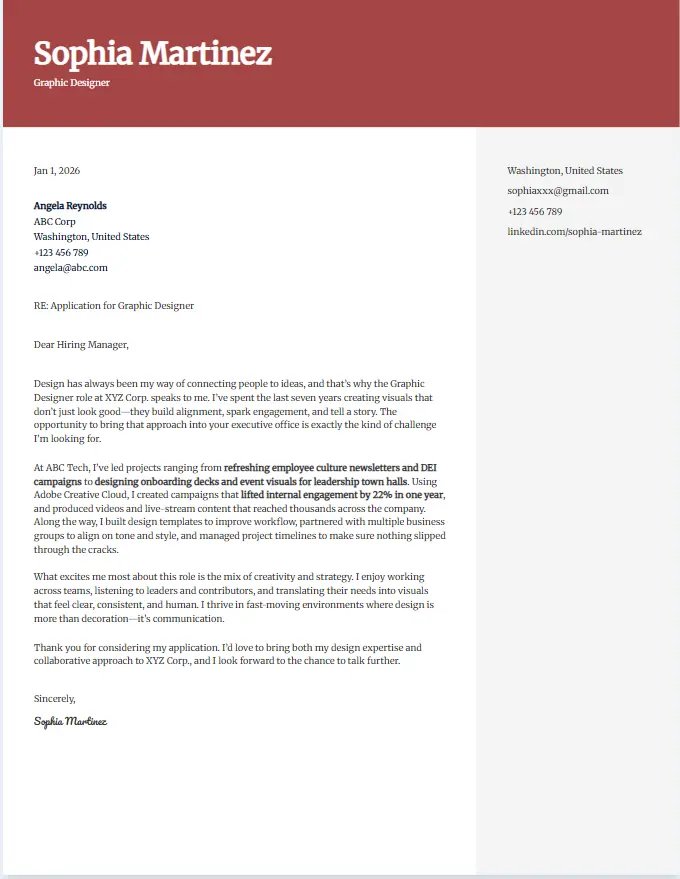 Sample cover letter for graphic designer