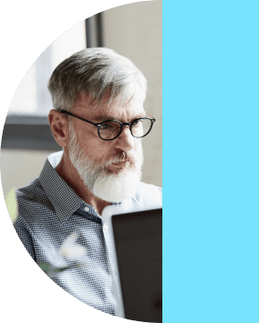 Man browsing on tablet