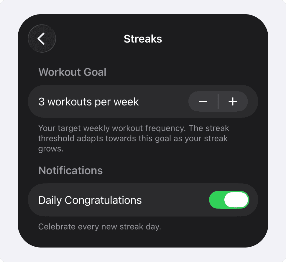 Streak Settings