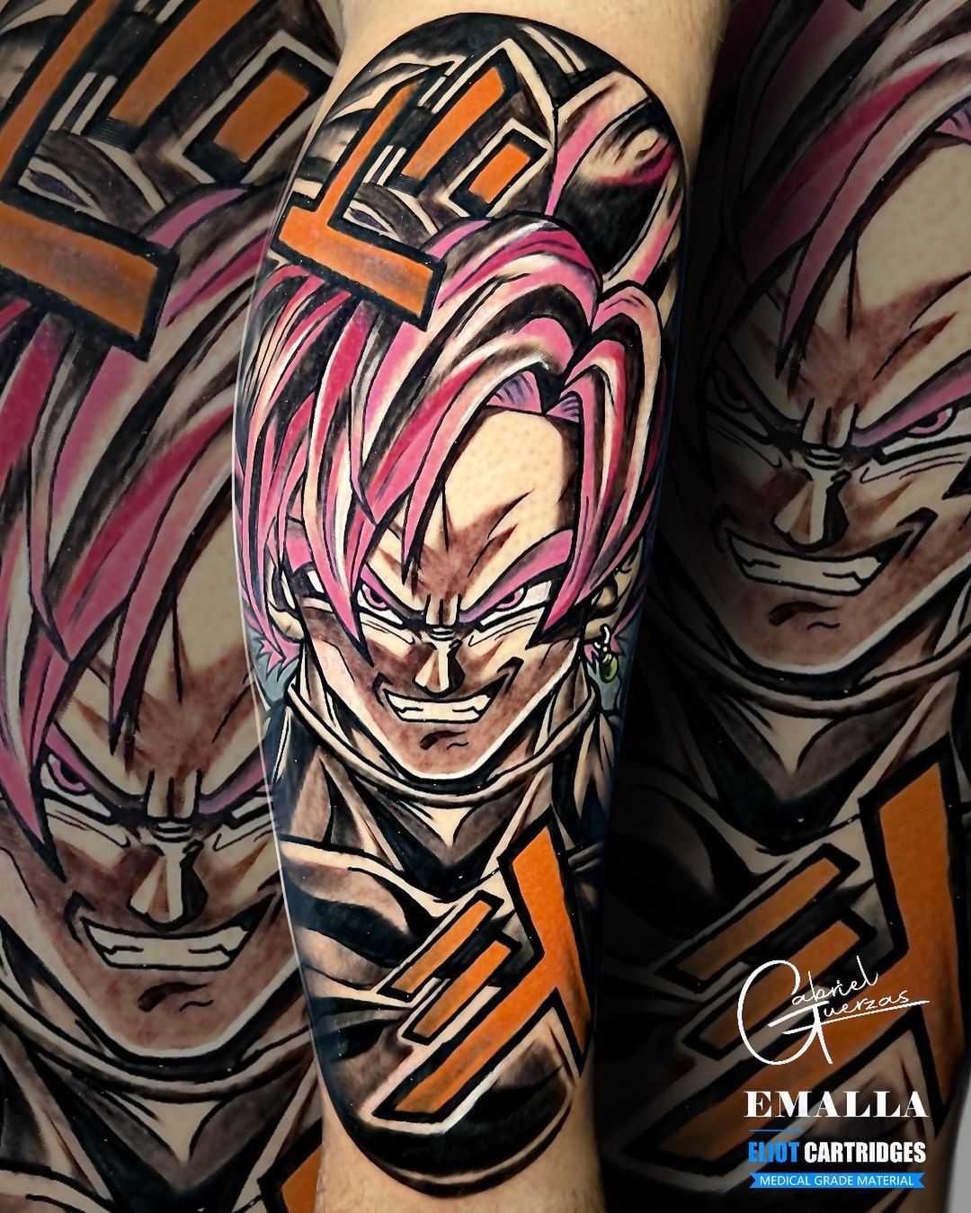 tattoo of goku black from dragon ball in his super sayian rose form 