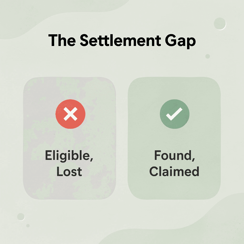 Before and after showing the difference between missing and successfully claiming a settlement