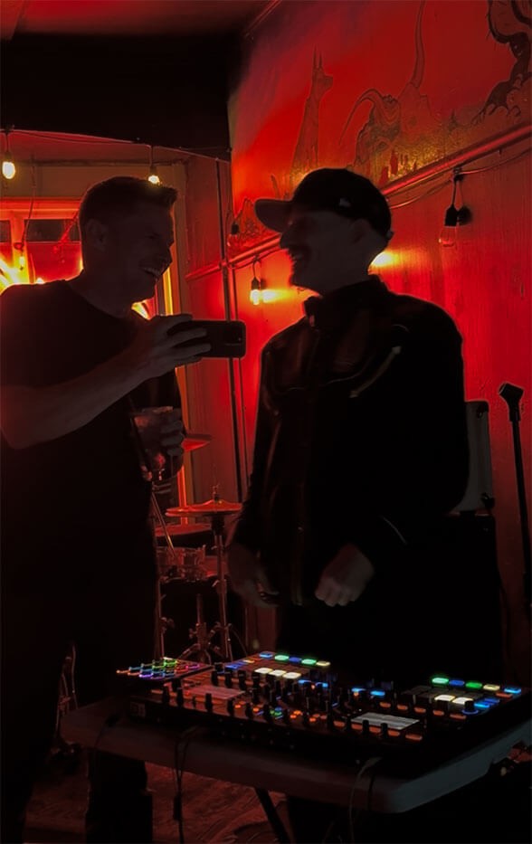 Donny and Holland laugh it up during Donny's DJ set.