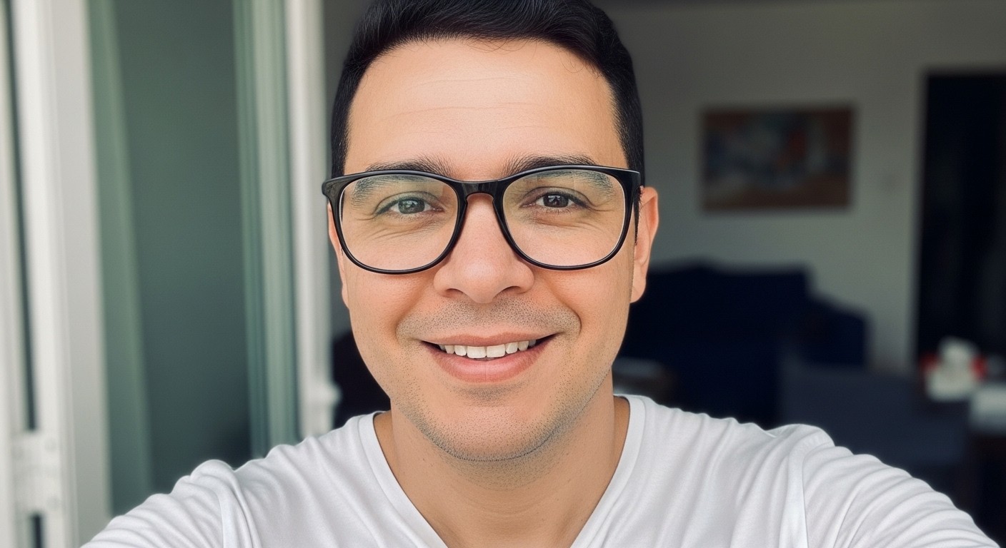homem de oculos de grau sorrindo para a camera
