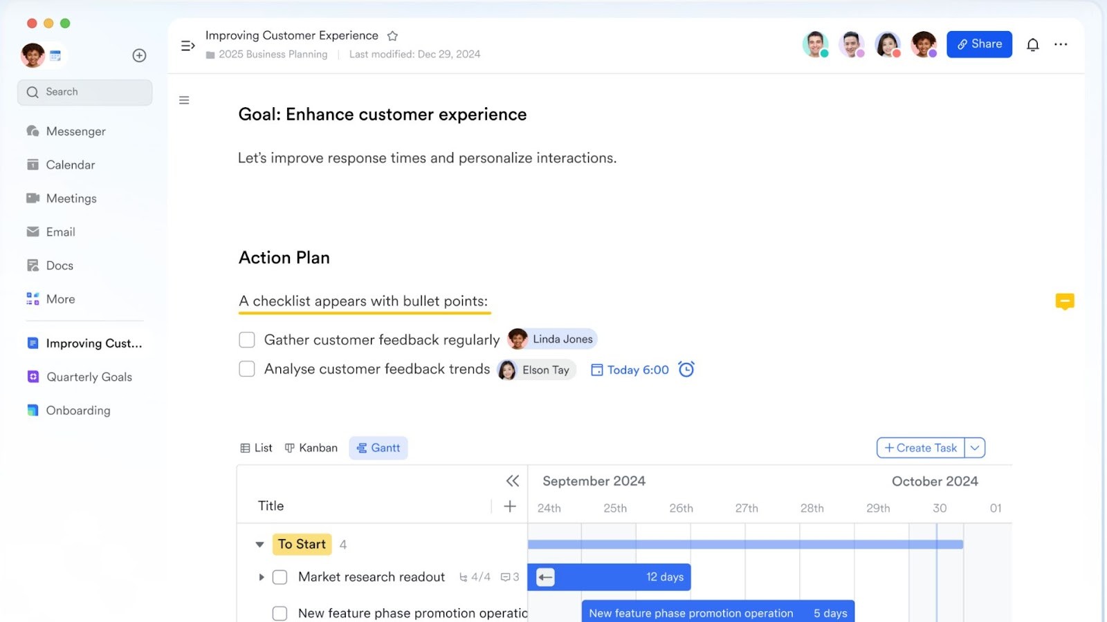 Lark's project plan with an integrated Gantt chart