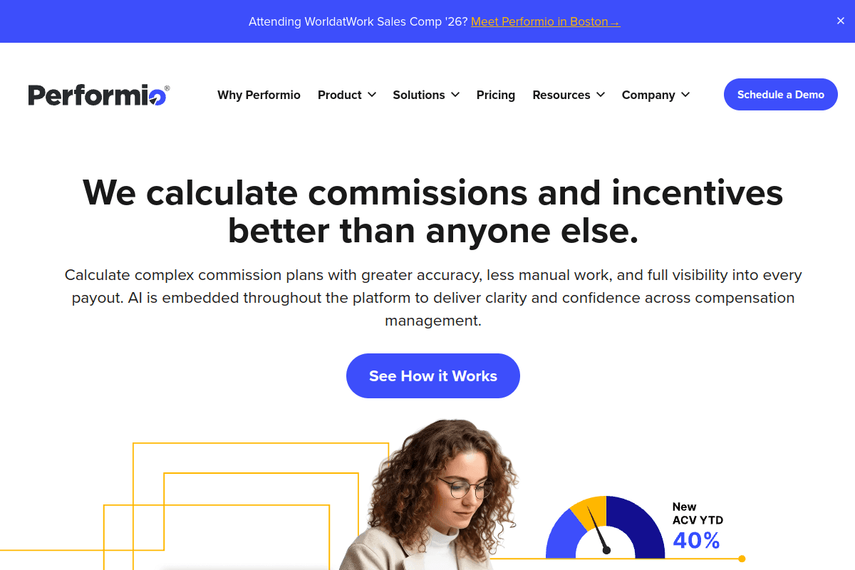 Performio homepage, incentive compensation management with prebuilt plan components