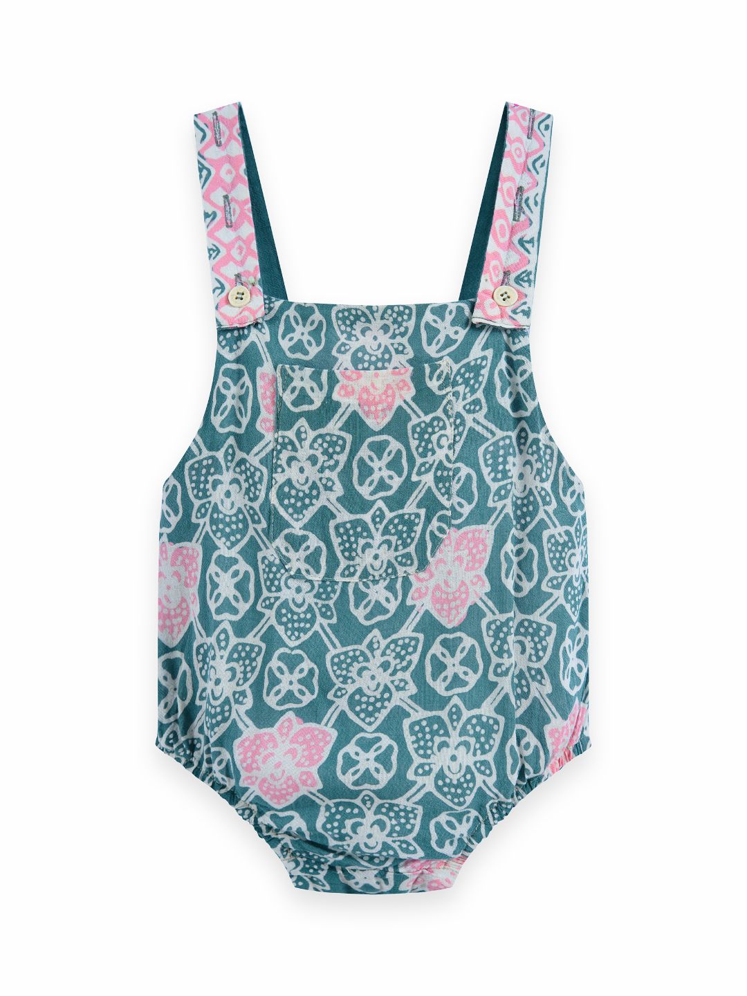 Photo of products from Yeomama® Batik, Little Baby Romper (Peranakan Petals - Jade), shot against a white background by JU Productions