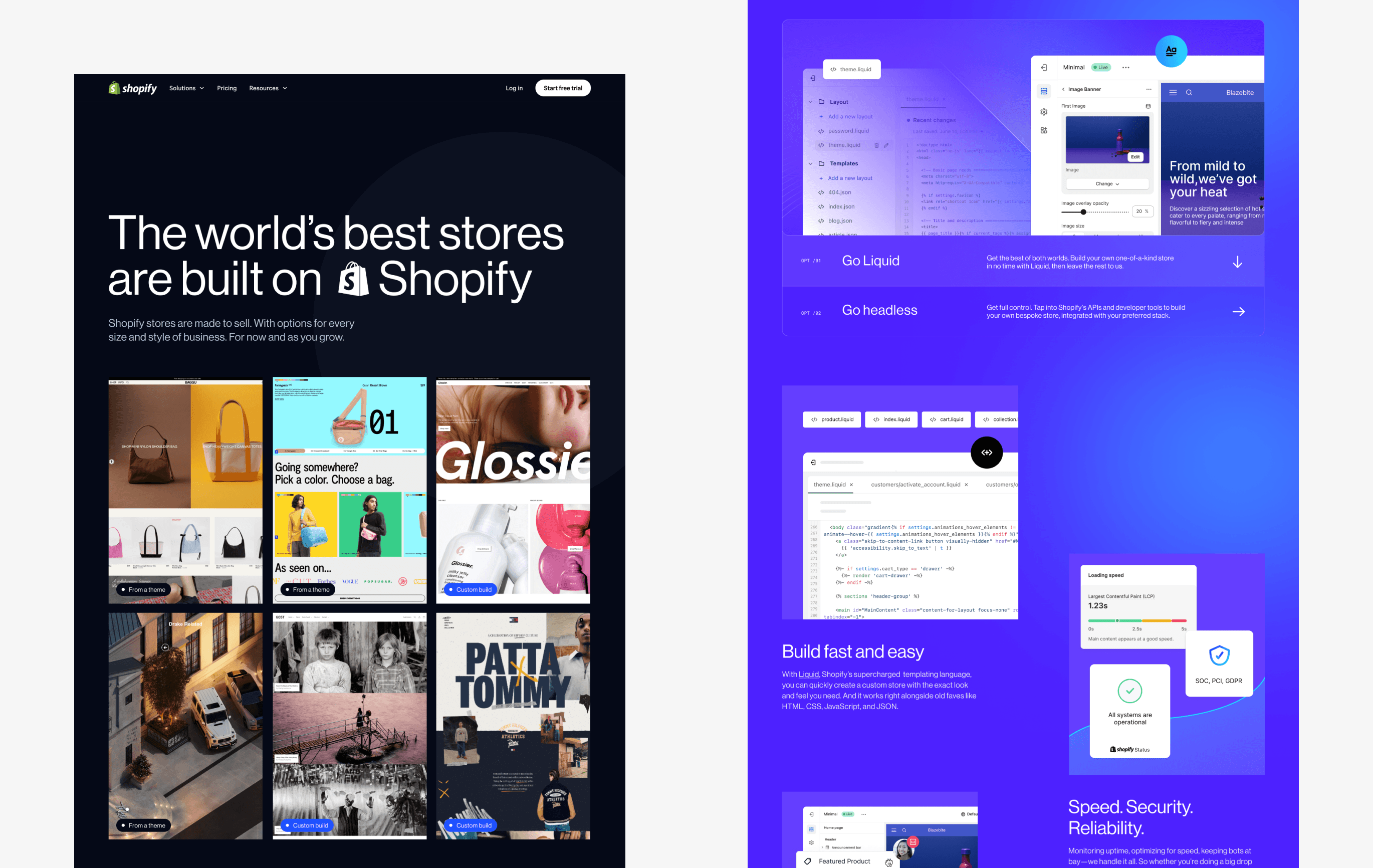 Top half of storefronts page as well as second section