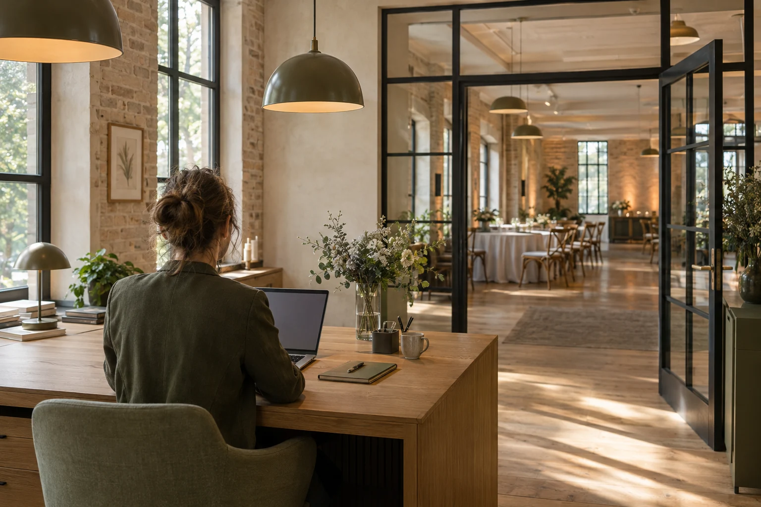 Team member planning a wedding on a laptop