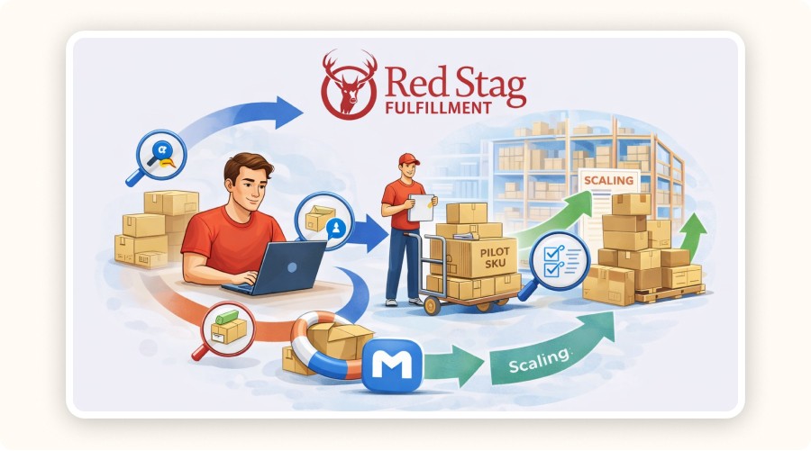 Illustration of transitioning from dropshipping testing to 3PL fulfillment scaling