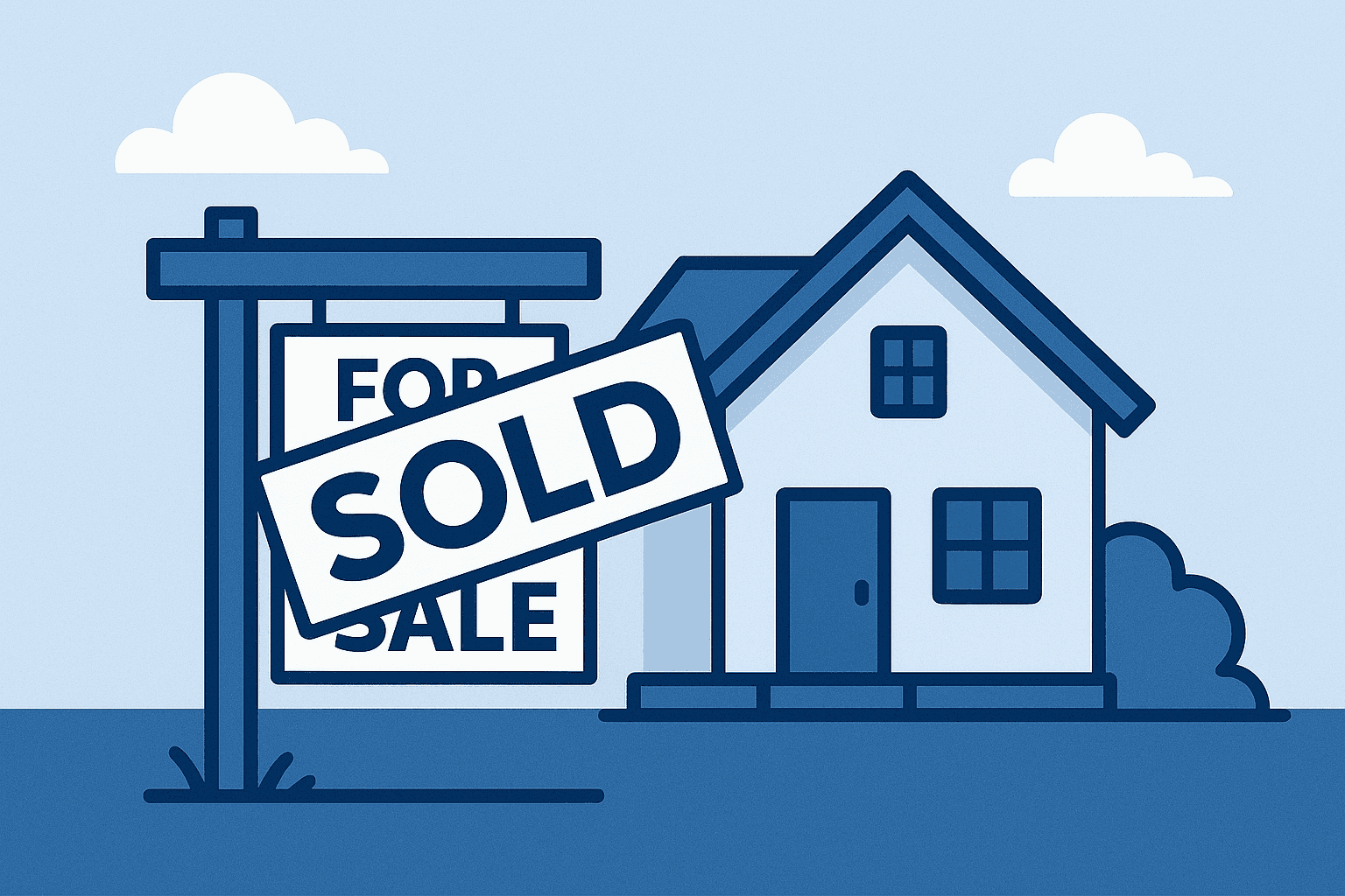 House with a sold sign over the for sale posting.