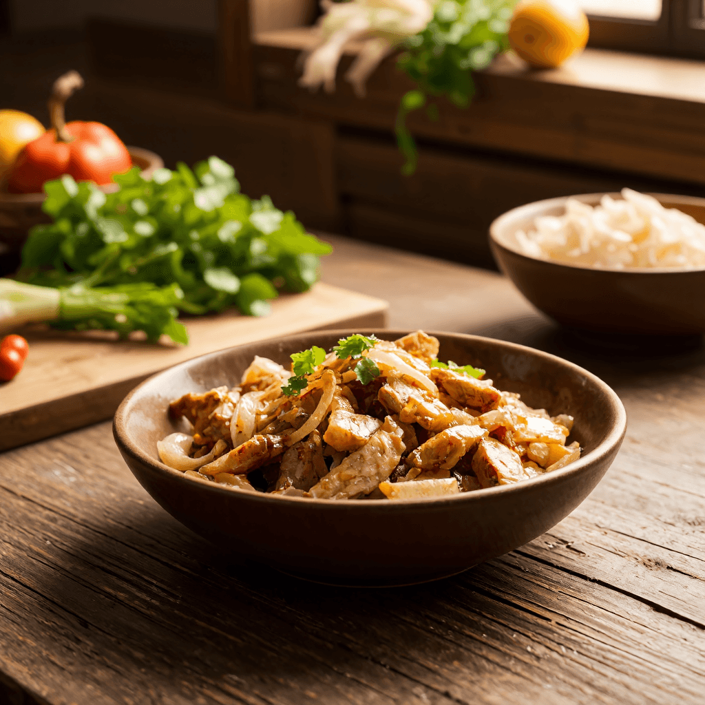 product photography of a plate of stir-fried meat and vegetables