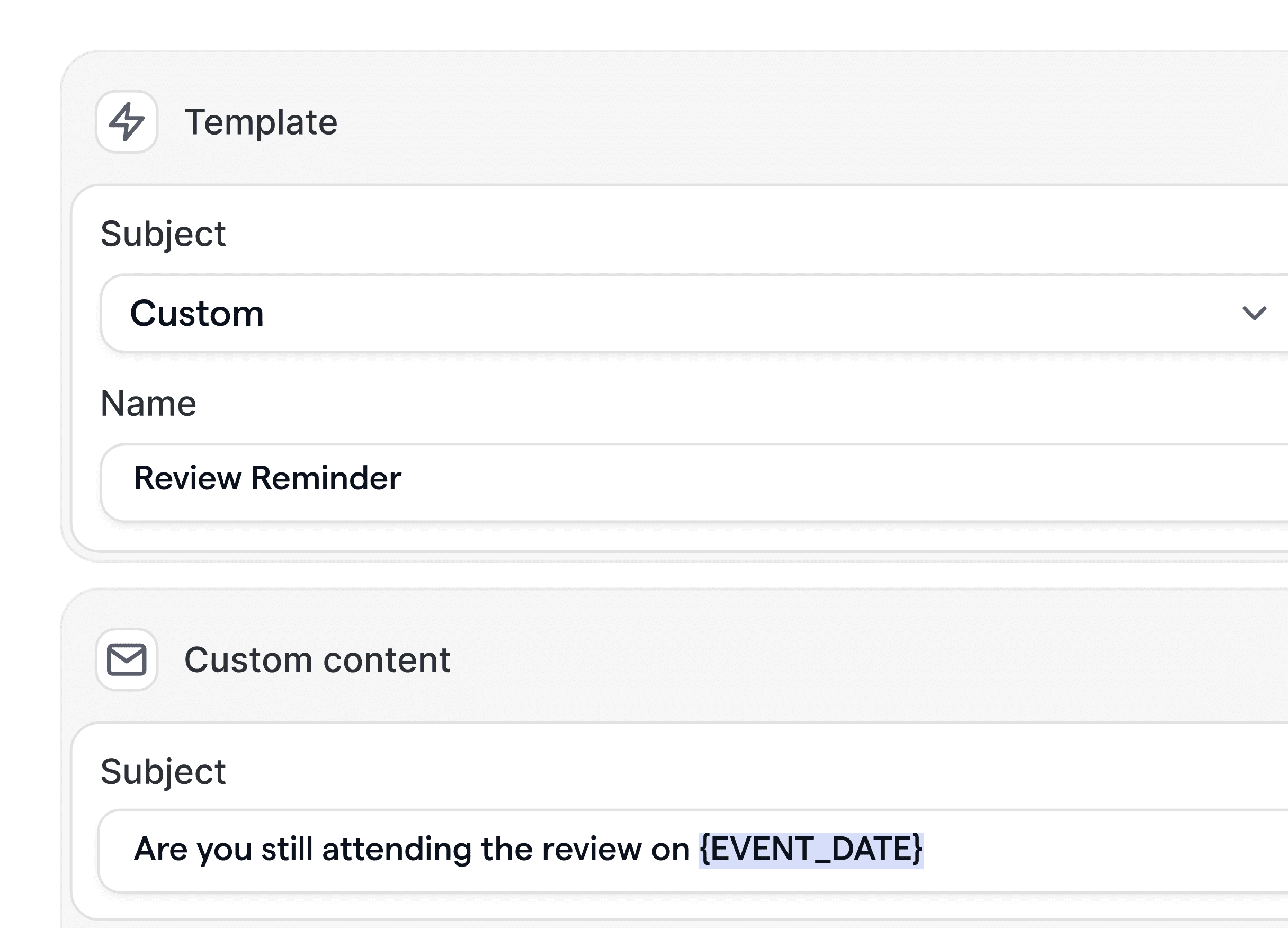 Image showing a branded email template for a video review reminder, tailored to editors and clients with the scheduled review date.