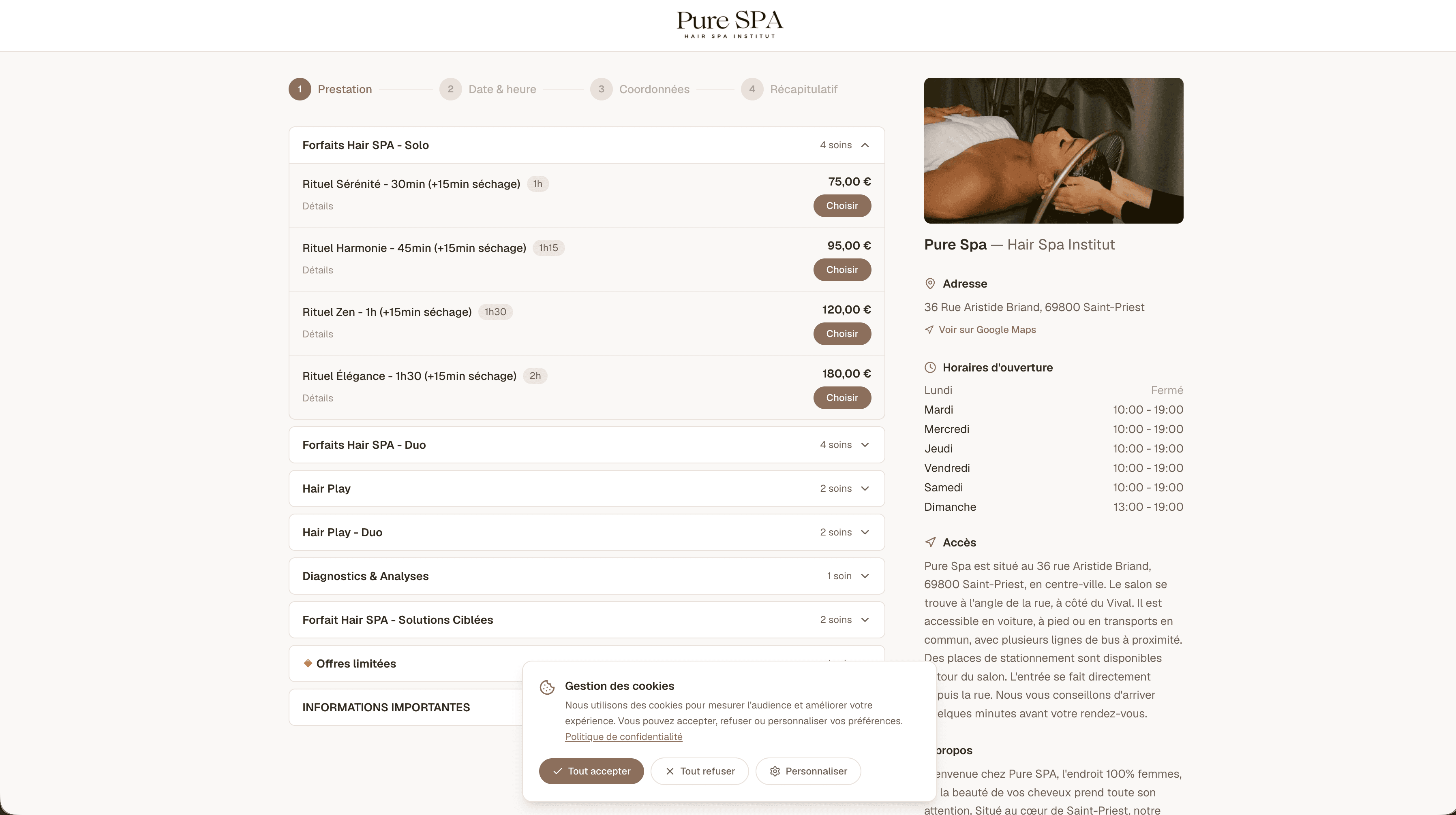 Outil de gestion des réservations conçu par Clickway pour Pure Spa Institut