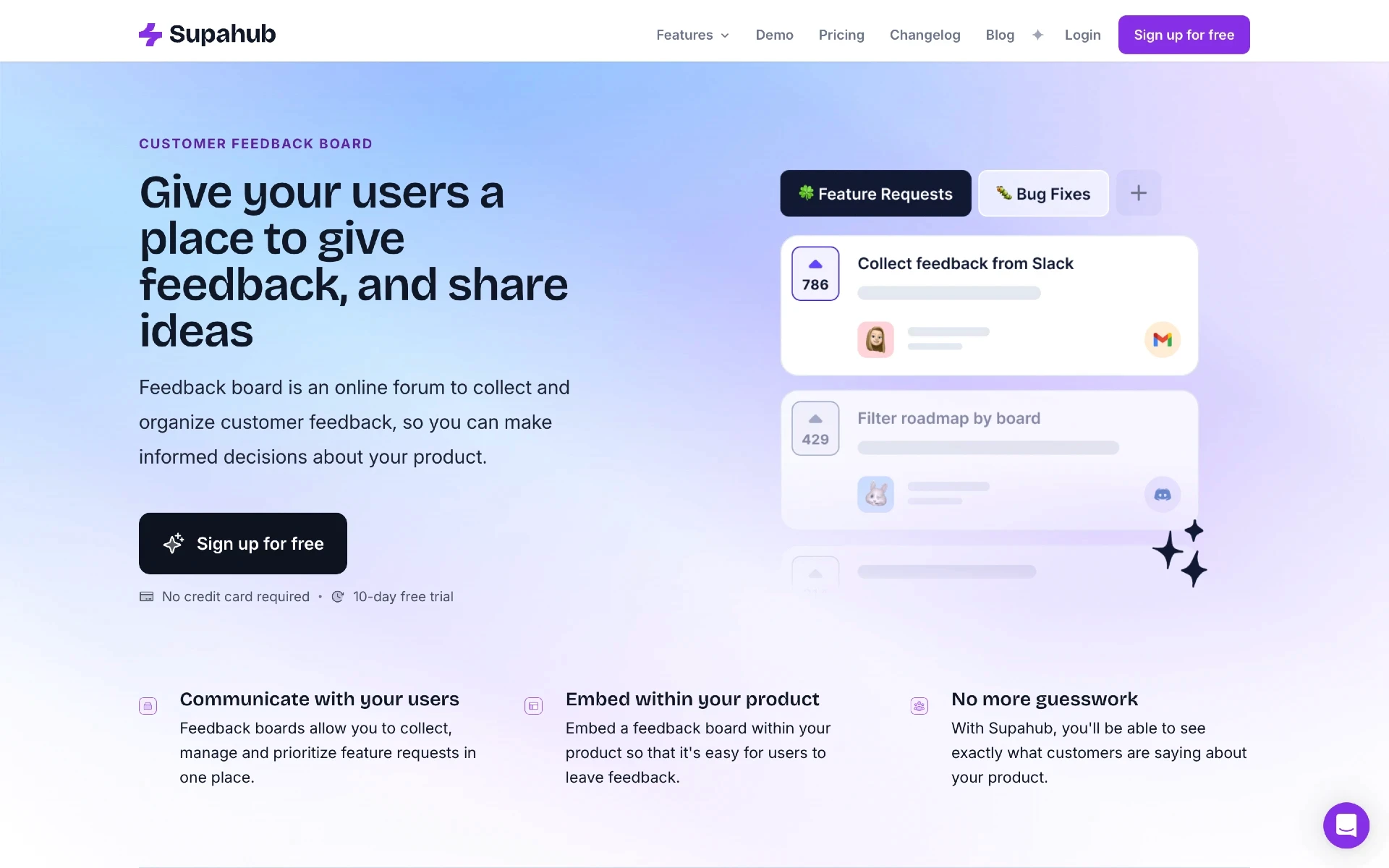 Supahub’s SaaS landing page example and the hero element