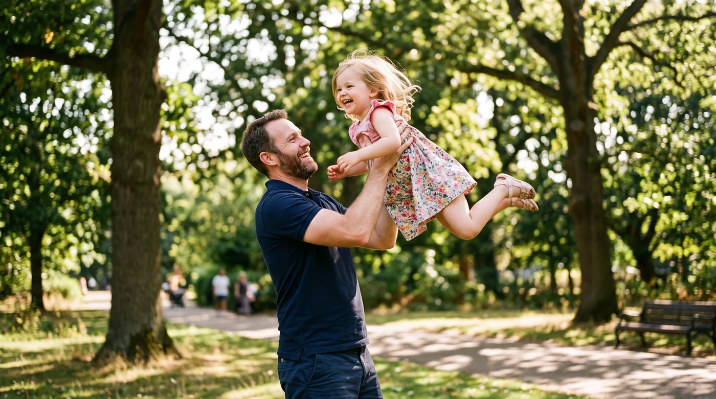 Parent lifting a child after rehab