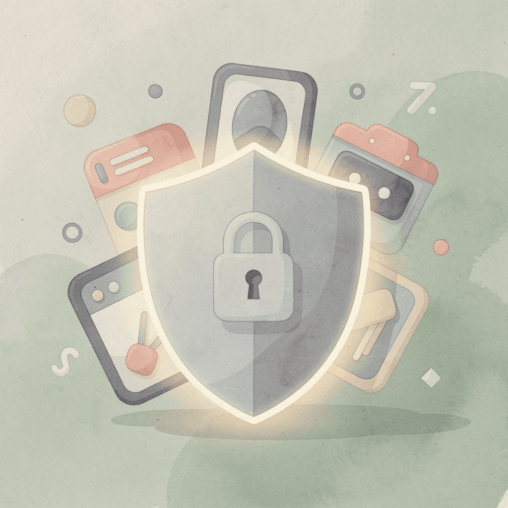 Scene illustration of a shield protecting data and financial information