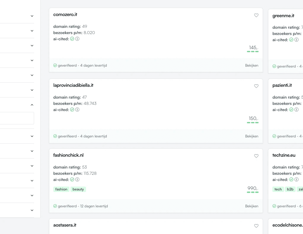 Foto van een paar backlinks verkrijgbaar op het backlink platform