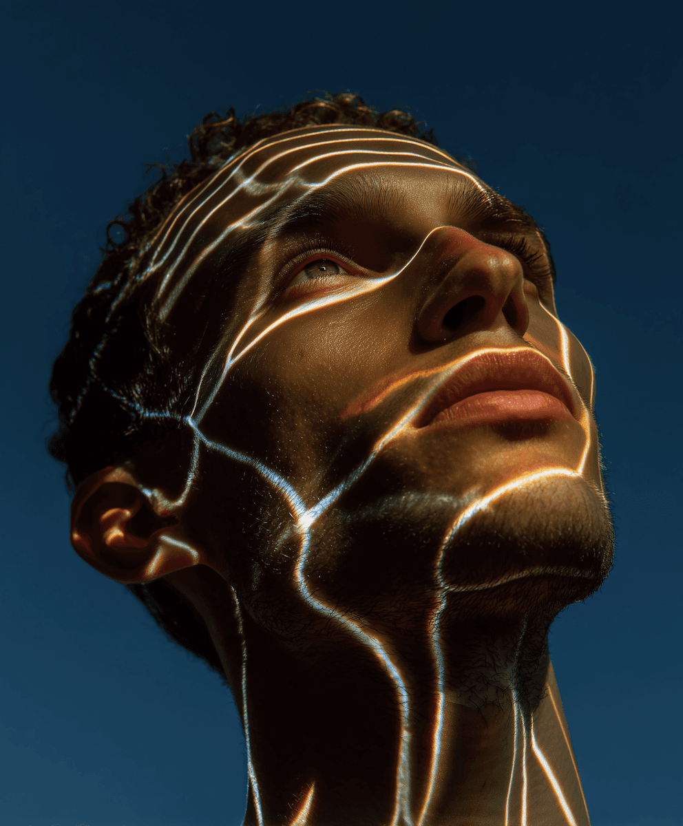 Artistic portrait with linear light projections