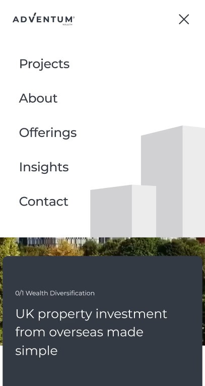 A mockup of Adventum Website Navigation