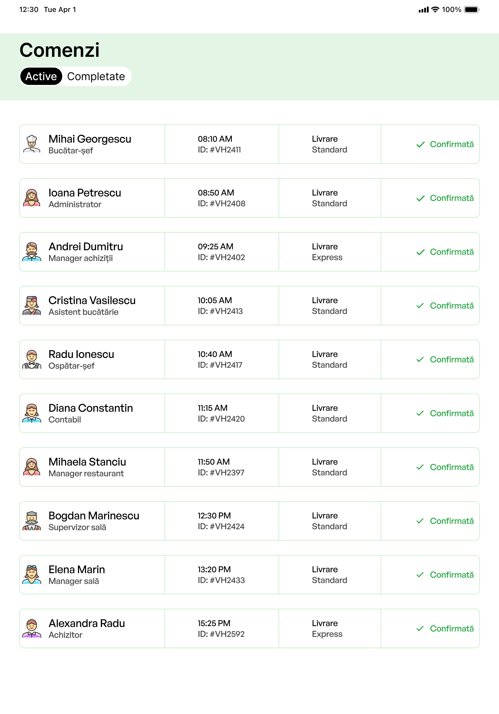 screenshot of a delivery tracking application on ipad