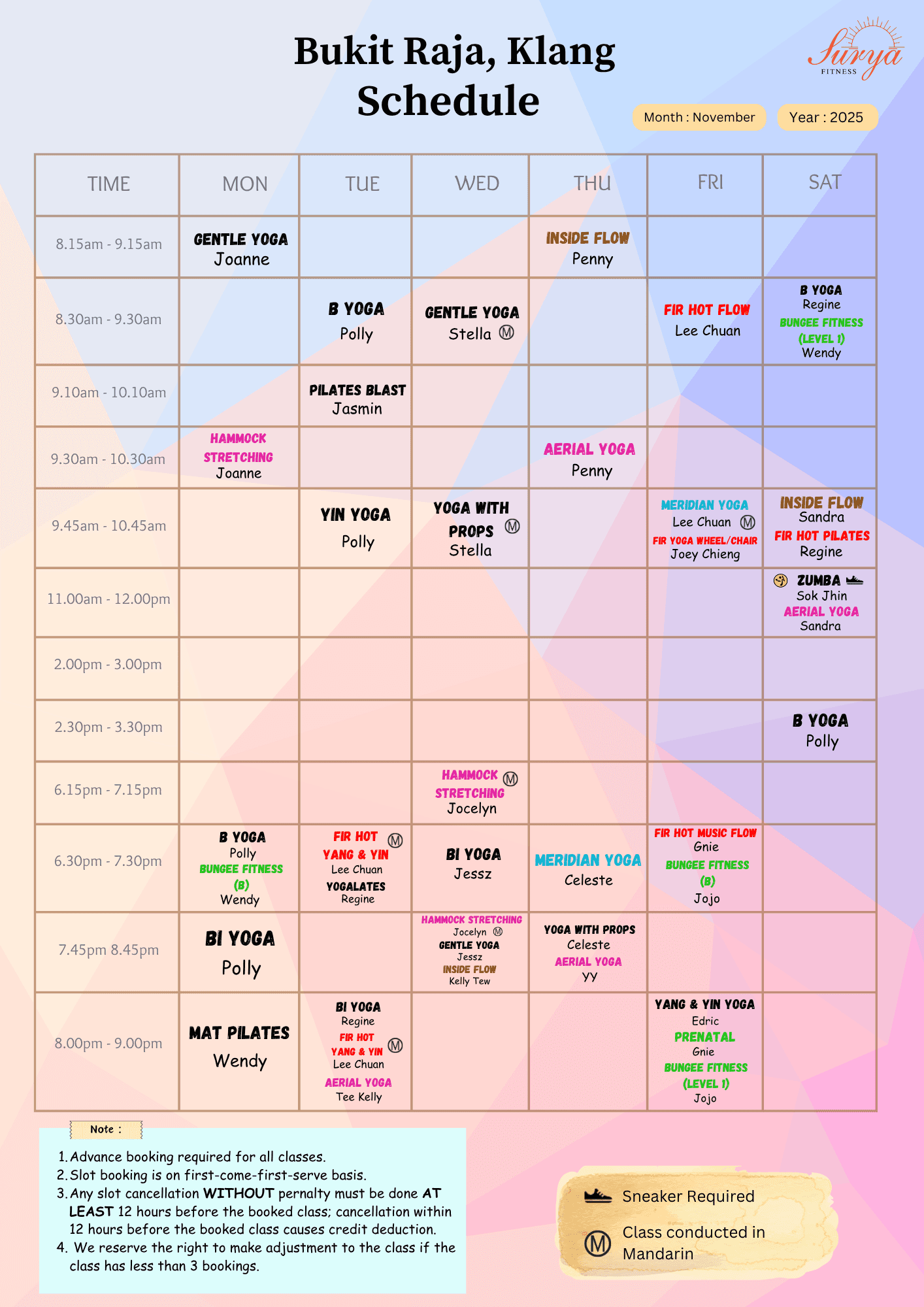 Surya Yoga Bukit Raja Schedule
