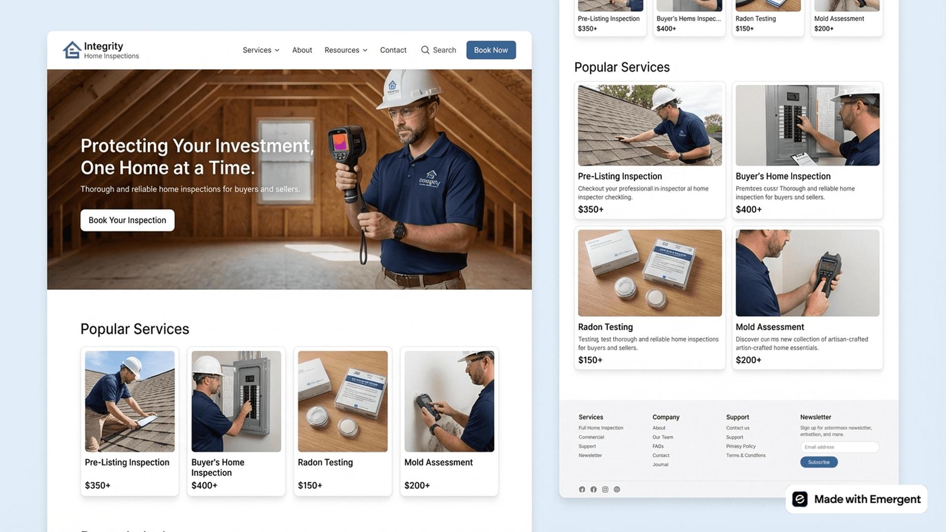 Home Inspector Website Made with Emergent