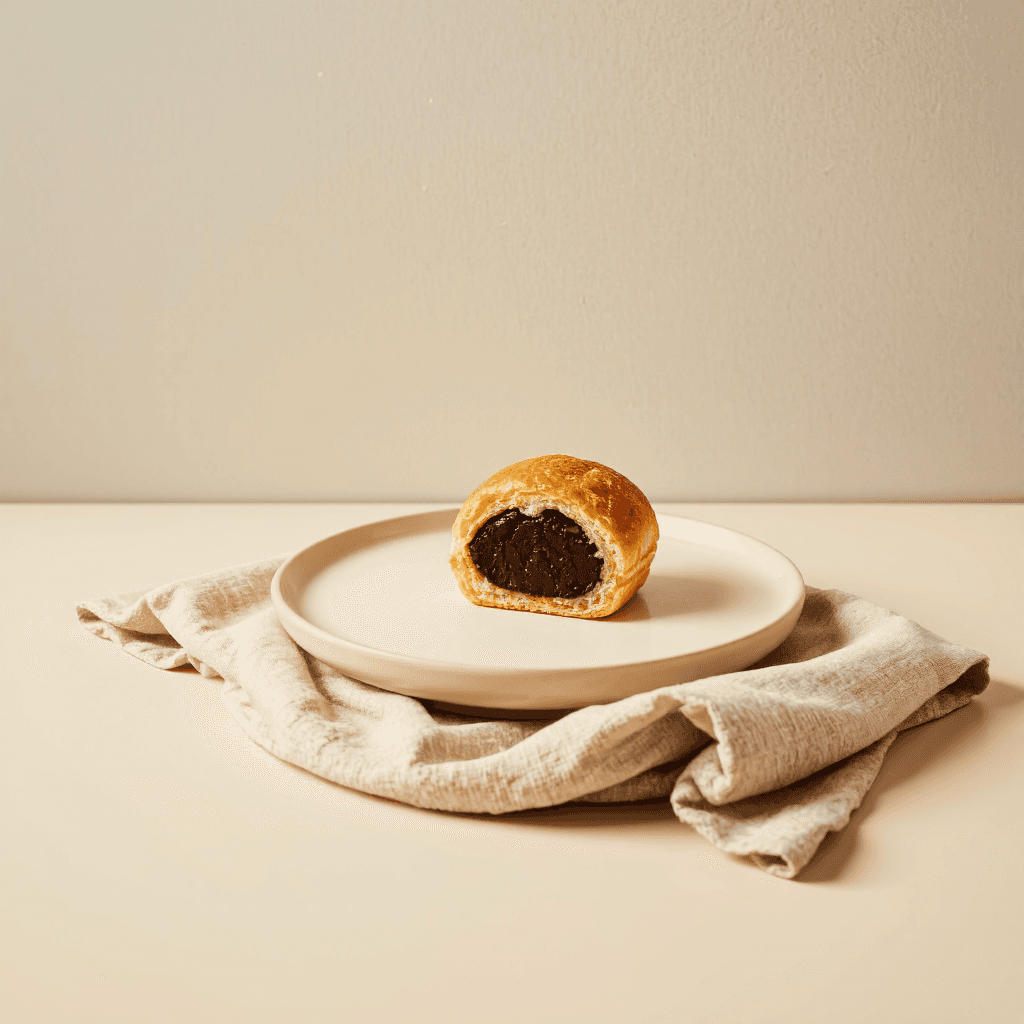 product photography of a baked pastry filled with chocolate