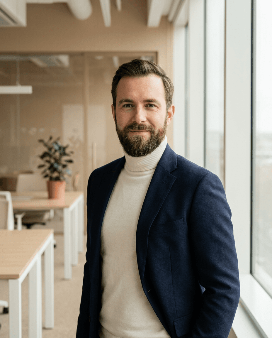 Woman with shoulder-length dark hair wearing a brown sweater, smiling at the camera.
