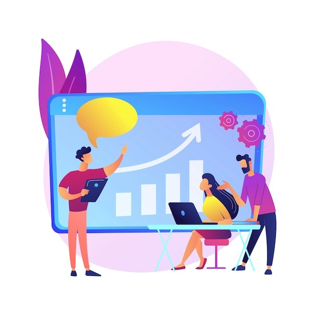 Managers meeting. Business mentorship, workers conference, company strategy discussion. Mentor teaching employees. Teamwork and cooperation.