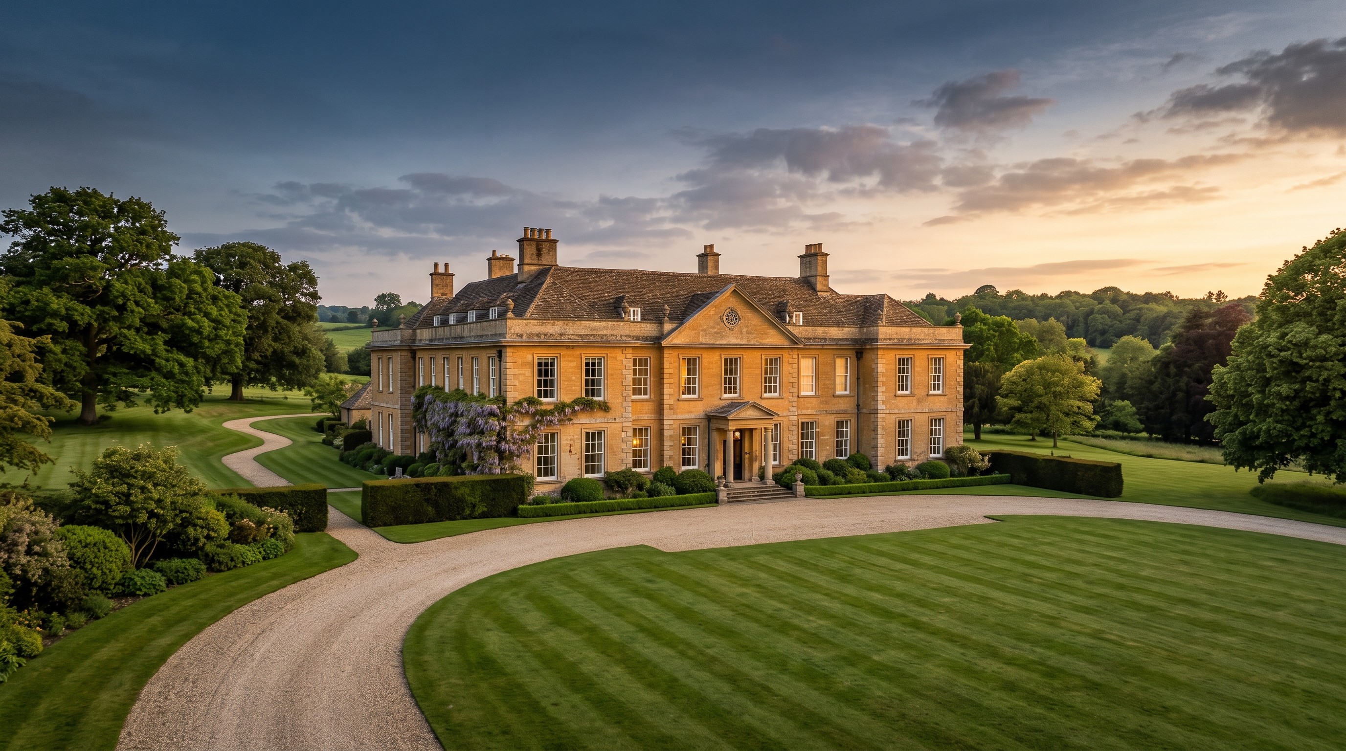 A country estate at golden hour