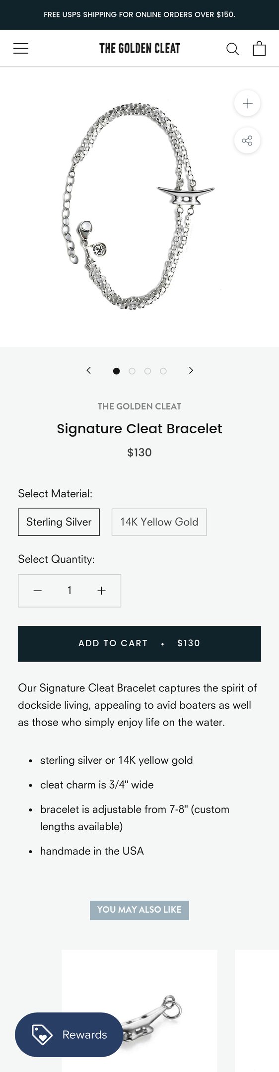 Jewelry product options include: bracelet, pendant for Signature Cleat Bracelet from The Golden Cleat.