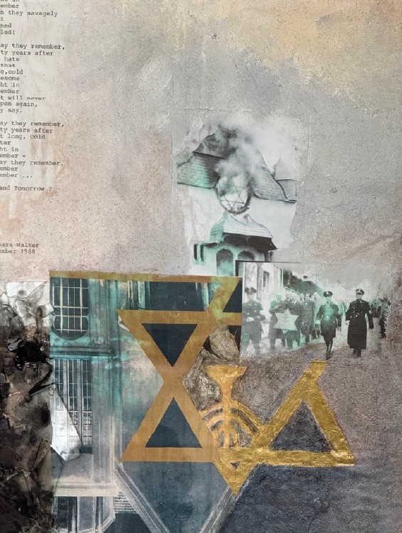 The Ninth of November, 2018. Mixed media on cardboard. by Barbara Walker.