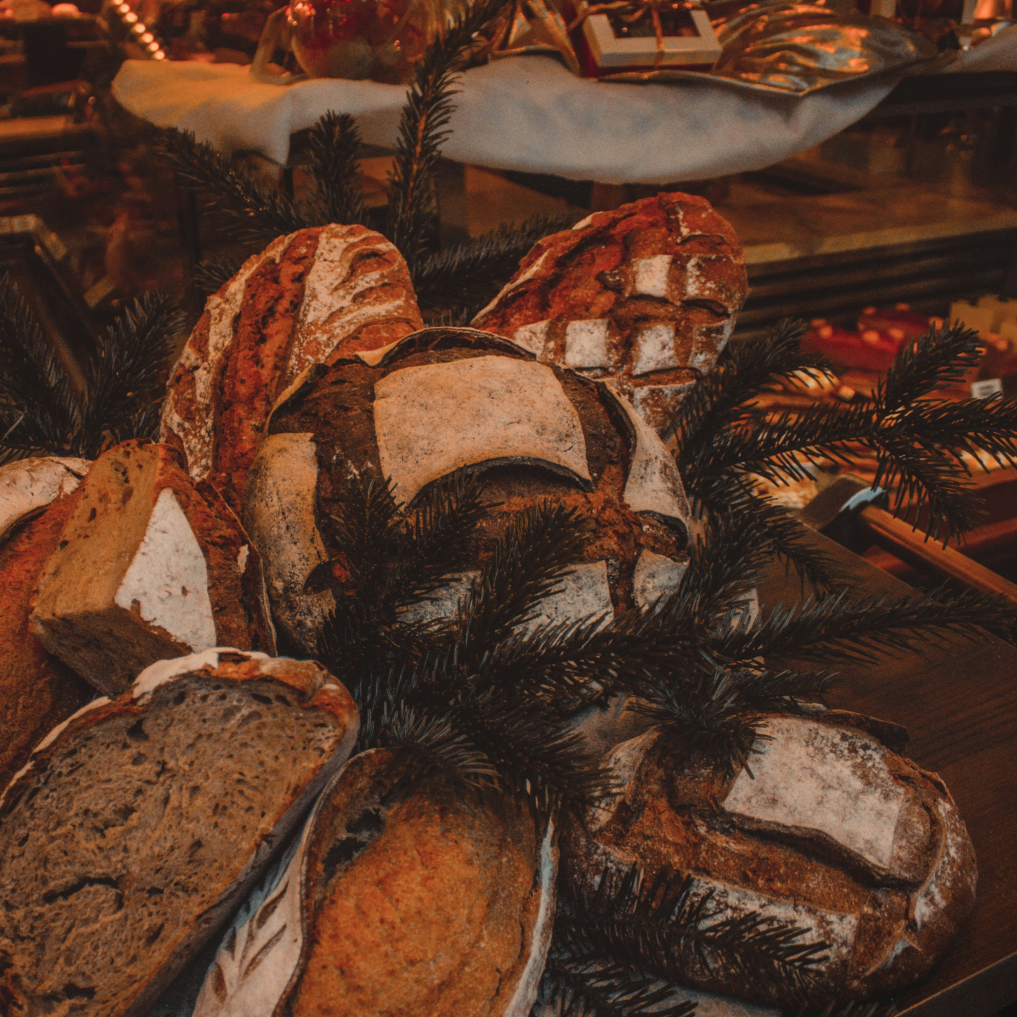 cookie and bread on brown wooden table