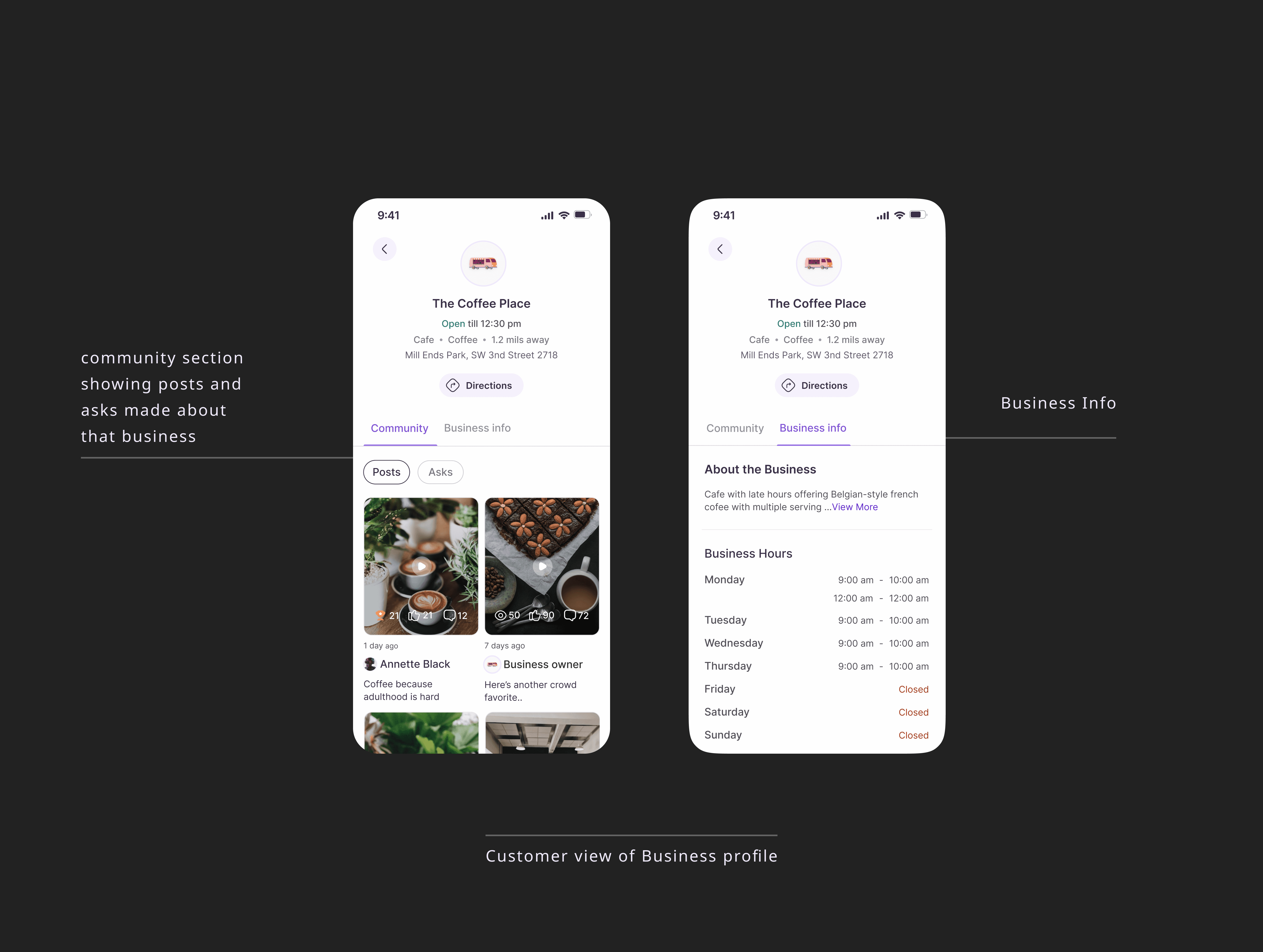 business profile customer view