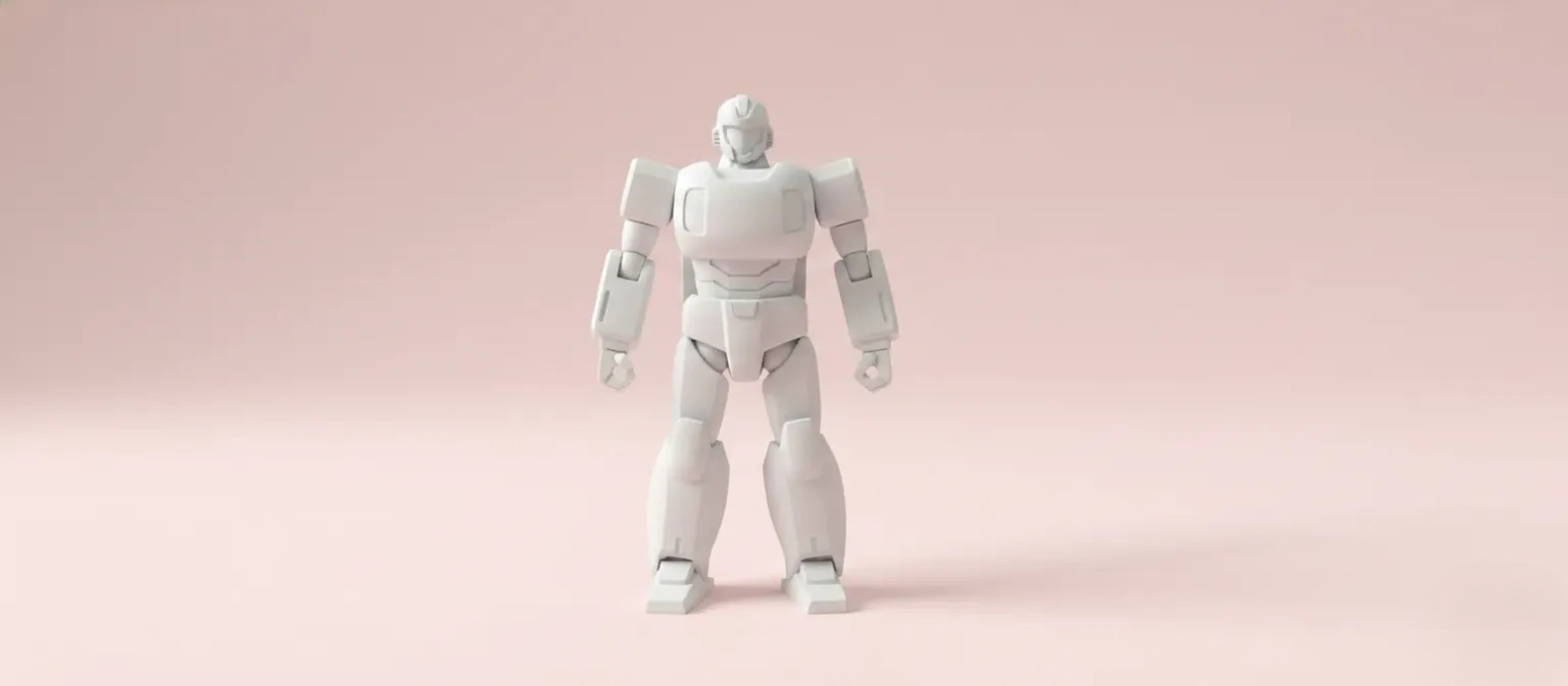 An isometric rendering of a transformable robot against a red background