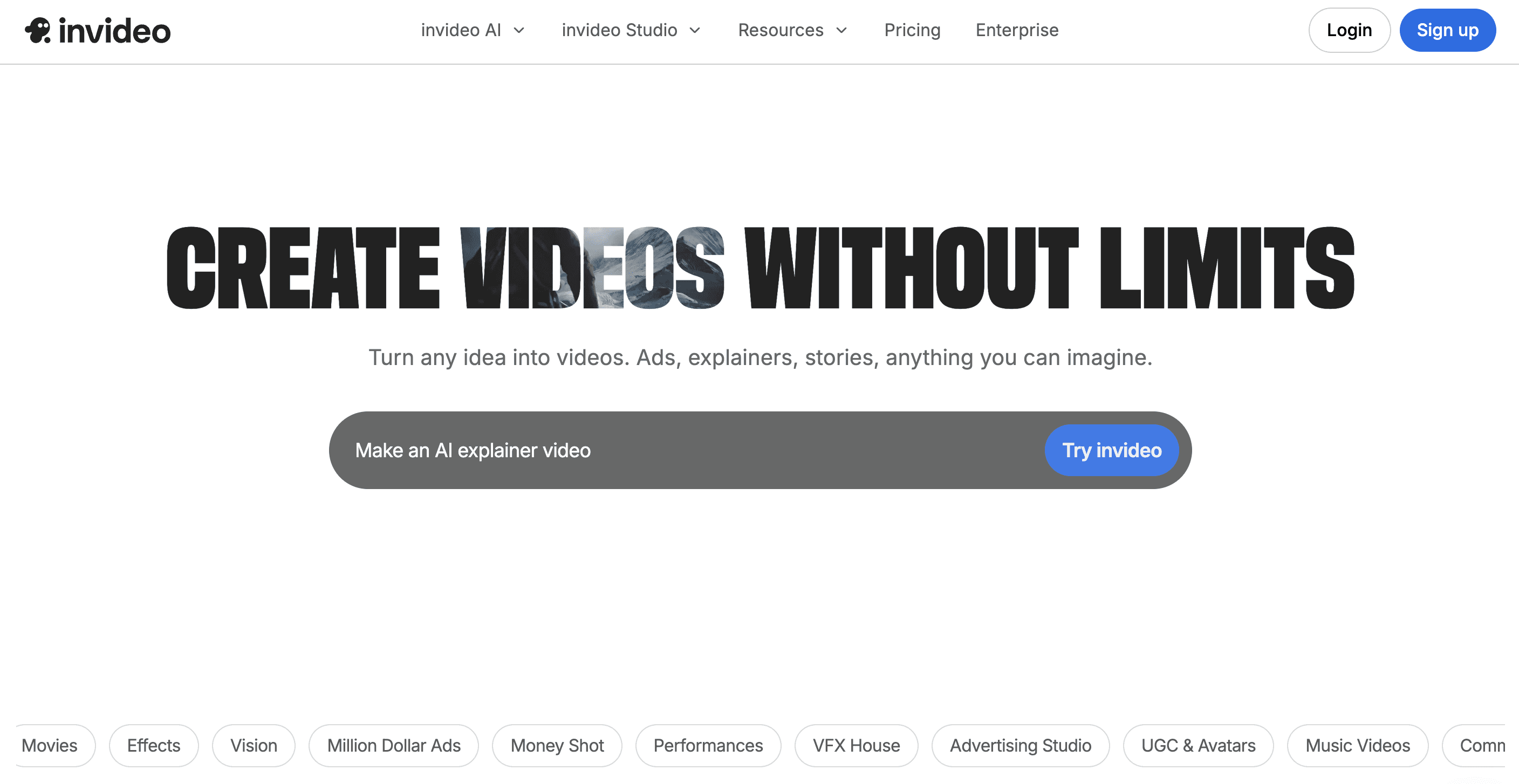 InVideo AI dashboard showing automated video creation with templates and voiceover