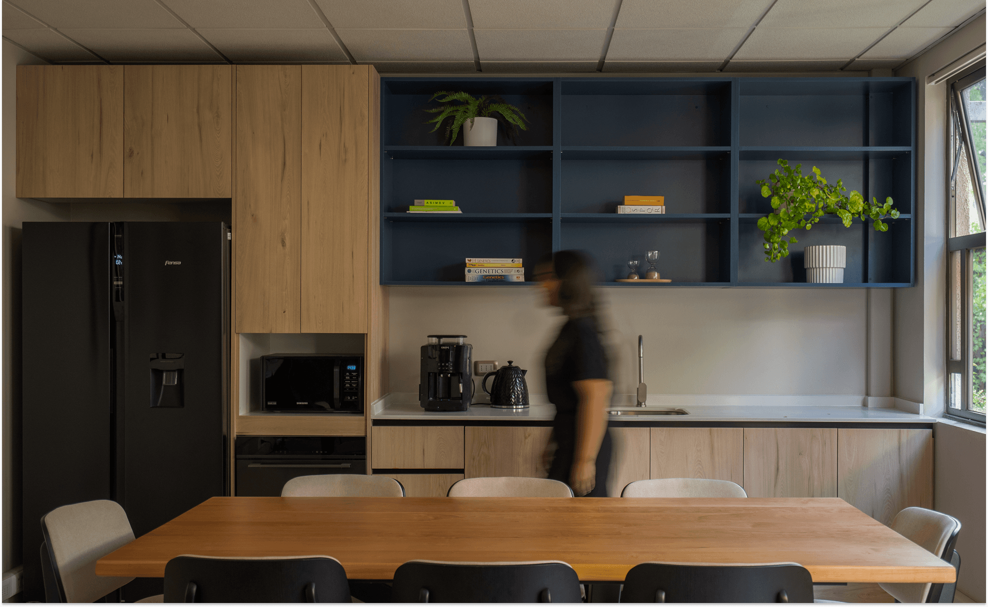 Modern curved staircase with warm ambient lighting