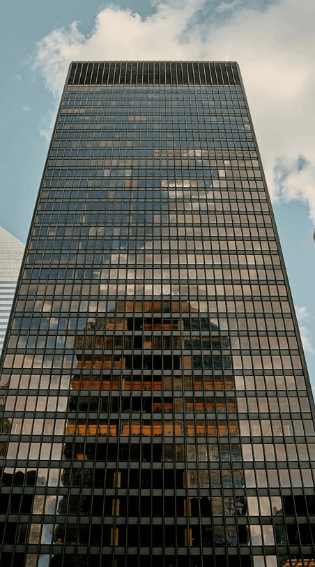 Skyscraper background with TradEase hero banner text about institutional-grade algorithmic trading.