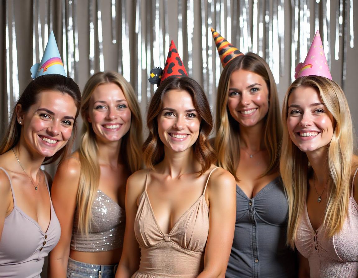 Five ladies in a photo booth.