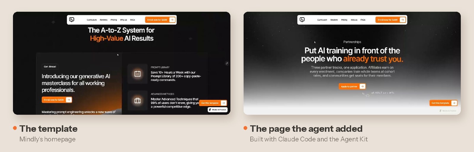 A new page matching its site — same navigation, orange highlights and buttons