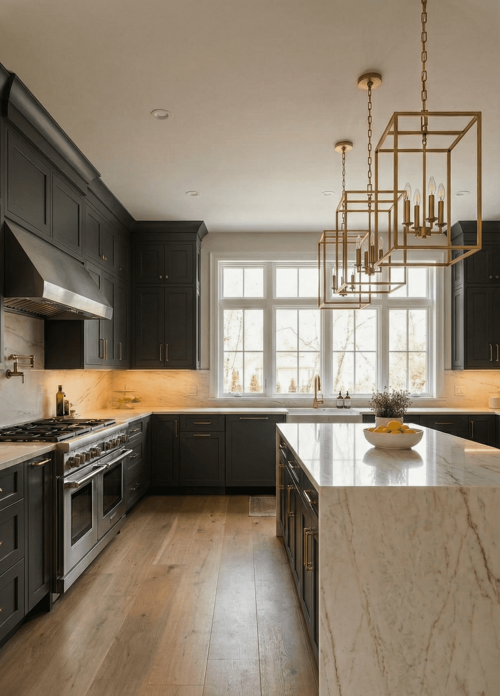 Modern kitchen remodel in Los Angeles by Renova Built, featuring a large center island and custom cabinetry. This open-concept design includes quartz countertops, high-end stainless steel appliances, and updated lighting, creating the perfect chef-inspired space for entertaining.