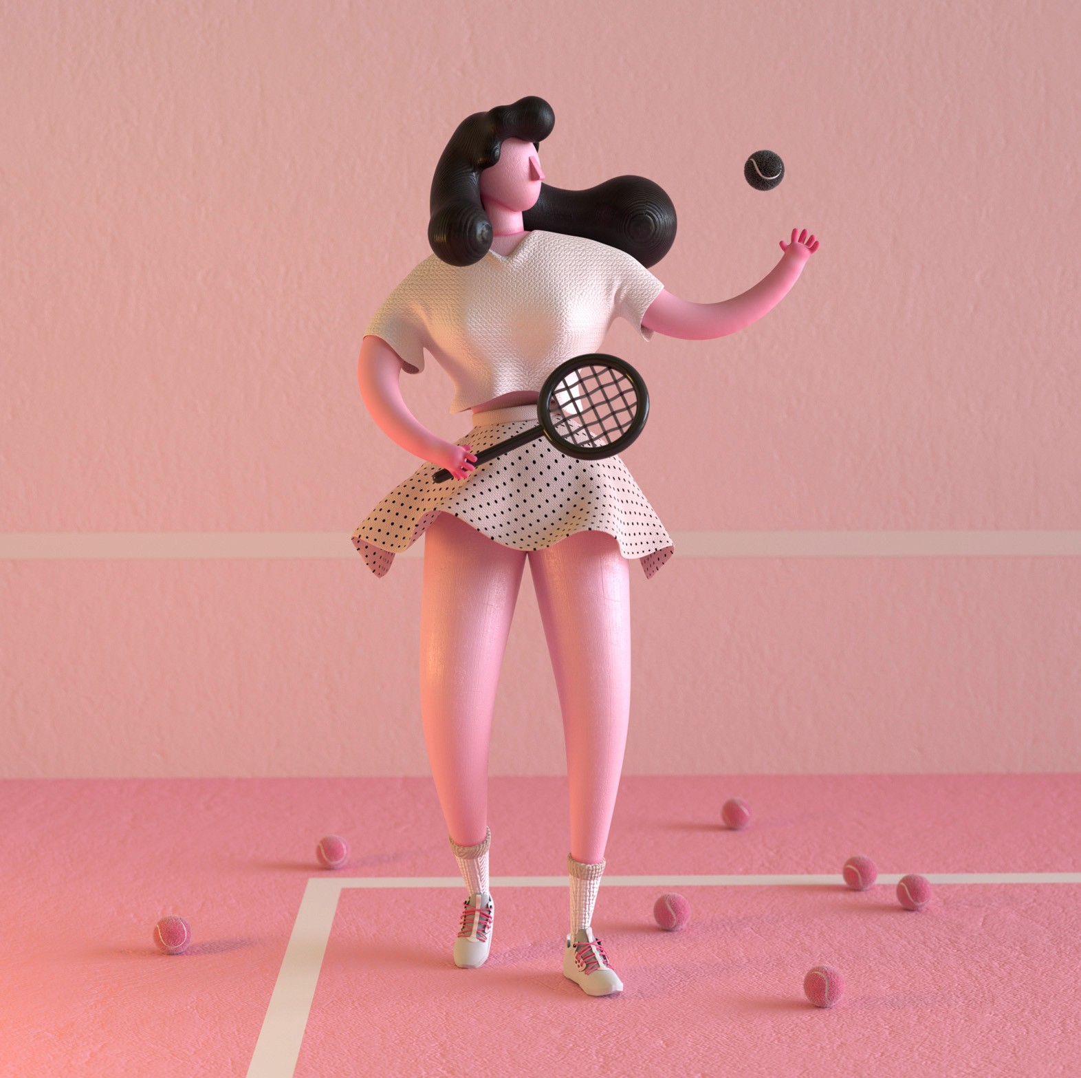 3d character playing sport in pink clotes